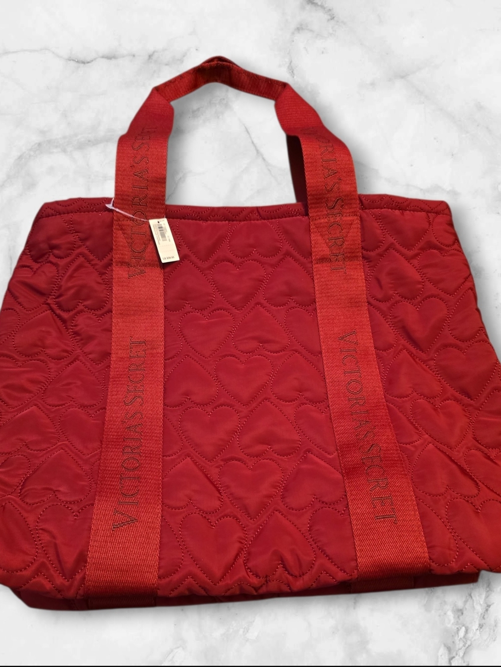 Victoria's Secret Red Quilted Heart-Pattern Tote